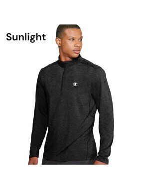 CHAMPION Men SZ LARGE Dark Gray Half Zipper Pullover Athletic Shirt Long Sleeve